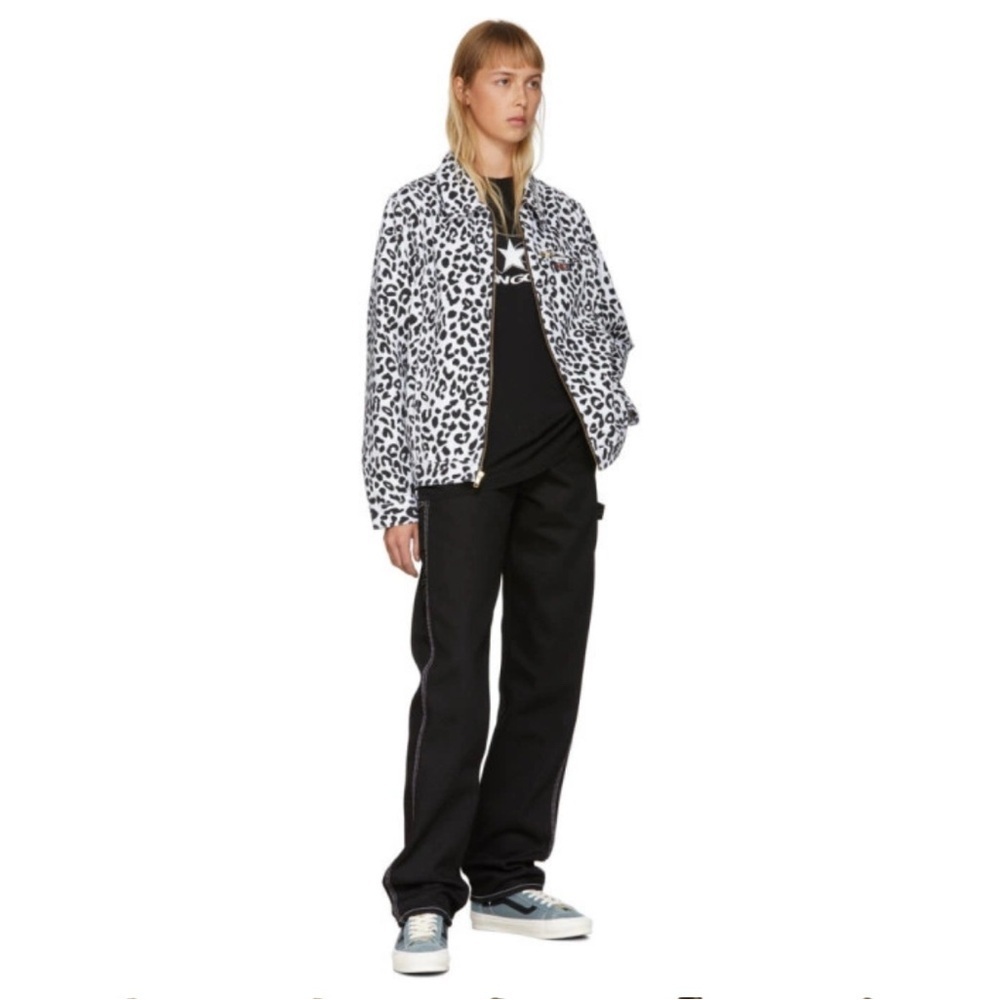 Noon Goons Black White Leopard Print Denim Jacket Y2K Grunge XS 201764F060003